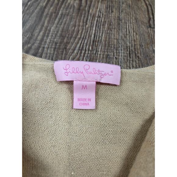 Lilly Pulitzer Metallic Sparkly Gold Cardigan Sweater Size Medium - Picture 3 of 5